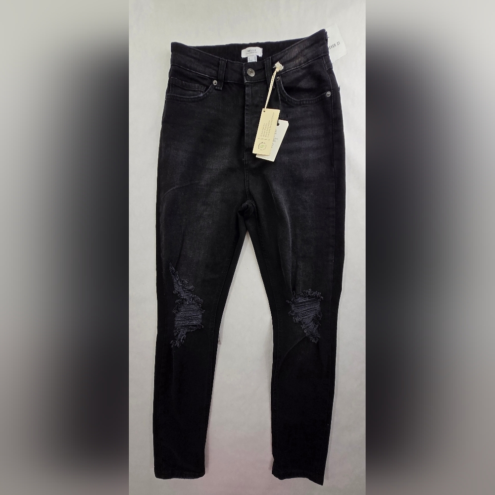 Forever 21 Denim  Women's High Rise Button Fly Jeans Black - Size 28